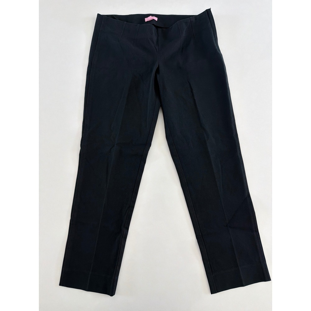 Lilly Pulitzer Black Straight Leg Trousers Side Zip Stretch Pants Womens 10